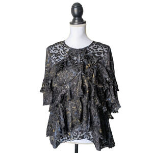 IRO Bil Leopard Print Velvet Semi Sheer Ruffle Blouse Top Size 36 Silk Blend
